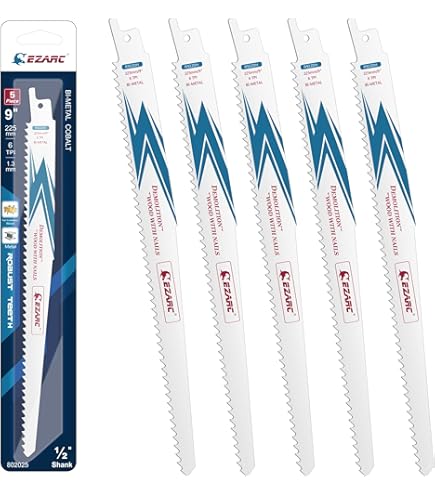 EZARC 5-Pack 9-Inch Reciprocating Saw Blades - Bi-Metal Cobalt, 14 TPI For Cutting Metal