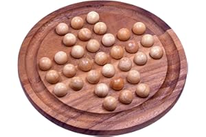 LOGOPLAY Solitaire - Taille XL - Rond avec boules - Diamètre : 26 cm - Solitaire - Jeu de réflexion - patience - Jeu de logique en bois de graines