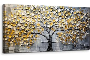 MHARTK66 Quadri Moderni Soggiorno Grandi, 50x100 cm Stampe da Parete Albero Della Vita Dorato, Astratto Quadro Camera da Letto Su Tela Decorazioni Parete Bagno Cucina Ufficio Sala Da Pranzo