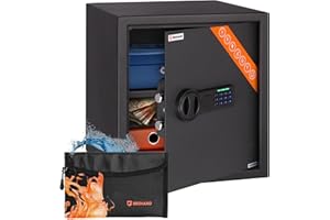 Brihard Business Coffre-Fort Électronique 40x36x36 cm avec Pochette Ignifuge, Coffre 48L avec Code & LED, Étagère Amovible, Coffre de Sécurité Bureau & Maison pour Documents A4 et Argent