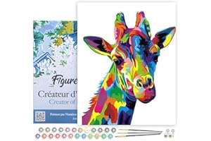 Figured'Art Peinture par Numéro Adulte avec Cadre Girafe Pop Art - Activité Manuelle Kit de Loisir Créatif DIY Numéro d'Art Complet - 40x50cm toile tendue sur châssis
