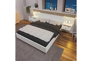 ‎DOLAMANÍ Dolamaní Schlafzimmer Komplett Set 160 x 200 cm, Doppelbett Bettanlage mit 2 Nachttischen, Bett aus Holz mit Kopfteil und Bettrahmen, mit 2 Schubladen, Weiße (Doppel*160, Mit Nachttisch)