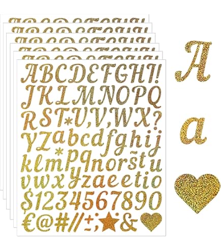 PATIKIL Lot De 8 Feuilles D'autocollants Réfléchissants En Vinyle Avec Lettres De L'alphabet Et Chiffres - Doré Pailleté - 2,5 Cm - Pour Organisation