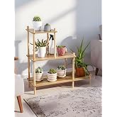 3 Katlı Ahşap &Ccedil;i&ccedil;eklik Rafı, Dekoratif Saksı Standı, &Ccedil;i&ccedil;eklik, &Ccedil;i&ccedil;ek Sehpası, &Ccedil;i&ccedil;ek Rafı, 79x72x29 cm, &Ccedil;ok Ama&ccedil;lı Bitki Organ