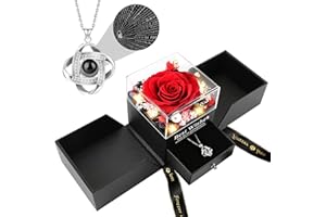FAYODO Ewige Rose mit Ich Liebe Dich Halskette Damen,Echte Konservierte Blumen Rosenbox Geschenke für Frauen Mama Frau Valentinstag Muttertag Geburtstags Jubiläum（leuchtendes Rot）