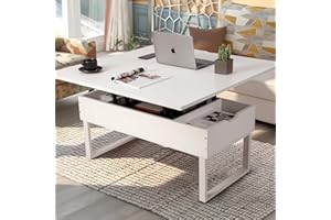 VOWNER Tavolino da Salotto Regolabile in Altezza, Tavolo da Salotto Multifunzionale 3 in 1 con Scomparto Nascosto, Tavolino da Salotto Convertibile in Tavolo da Pranzo da Salotto (Bianco)