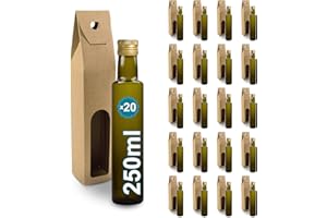 Espirito Rebelde 20 bottiglie in vetro scuro da 250 ml con tappo a vite dorato + 20 scatole | olio d'oliva, aceto, alcol, salse | oliera
