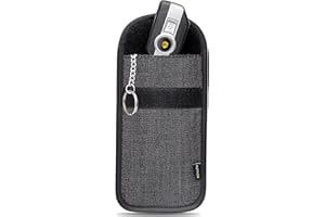 EXOSFER - Etui Anti RFID et Ondes pour Clé de Voiture - Pochette Cage de Faraday - Blocage Signal, Anti Piratage, Antivol Auto, Protection Badge Télépéage. Tissu Jeans (1 Pochette Medium)