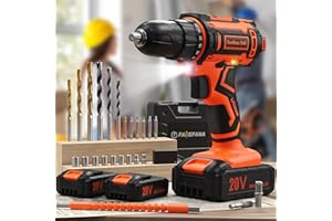 FAHEFANA Cordless Drill, 20V 2x2.0Ah Battery Drill Set, 2 Speed Rechargeable Electric Combi Drills with Case 24 Accessories LED Light, 25+1 42Nm Torque Max Power Hand Drills Electric Screwdriver for Home DIY