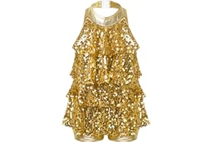 inhzoy Vestito Pattinaggio Artistico Bambina con Paillettes Leotard Vestito Danza Moderna Jazz Tutu Balletto Dancewear Abiti da Ballo Latino Costume Ballerina Samba
