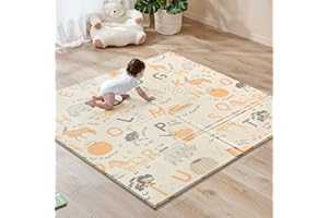 Sour Lemon 120x120cm Folding Wildlife Mat, Thick Padded Baby Crawl Mat, Baby Play Mat, Foldable Kids Playmat, Large Baby Activity Play Mat, Non-Slip, Waterproof, Double-Sided Playpen Mat