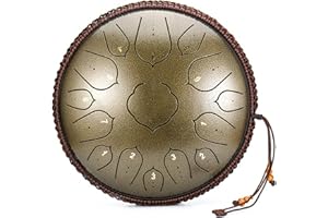 IBVIVIC Tongue Drum en Acier à 14 Pouces 15 Tons, Handpan Clé D Tambour à Main Instrument à Percussion avec Maillets & Sac de Transport, Idéal Pour le pour la Méditation, le Yoga (Bronze)