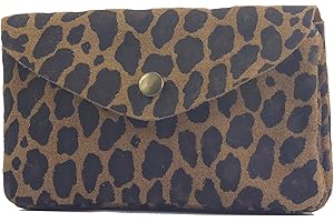 modamoda de P11 Damen Leder Geldbörse Portemonnaie Medium Handmade in Italy (Leo Wildleder Stone)