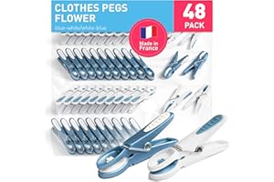 culiclean Clothes Pegs for Washing Line Strong Soft Grip 48 pcs Flower blue white white blue - Non Slip Heavy Duty Large Plastic Laundry Peg Washing Pegs Secure Grip Rubber Mark Free