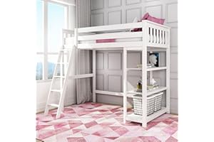 ‎MAX & LILY Max & Lily Hochbett mit Bücherregal für Kinder, aus neuseeländischem Kiefernholz, inklusive Lattenrost, 90x200cm-Bettgestell, für Jungen und Mädchen, weiß