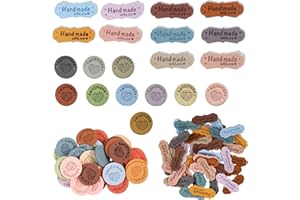 ‎KYTPYI Kytpyi handmade label, labels zum annähen, 80 Stück handgefertigte Wildleder-Etiketten mit Löchern, Basteln geprägte Häkel Rechteck Etiketten, Stricken Nähen runde Etiketten für DIY-Hut Hutkleidung