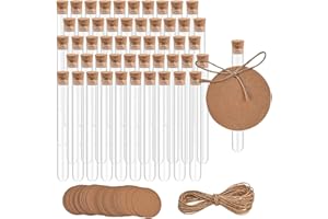 zrfgbxim 50 Pcs Tubos de Ensayo Plastico Transparente, Probetas Plastico, Tubo Ensayo con Tapones de Corcho para Laboratorio Flores Regalos Dulces, 13 x 78 mm(6ml), con 5m Cuerda de Cáñamo(Pequeño)