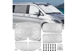TIVEKEO 7 Pièces Tapis Thermique Voiture Remplacement pour Mercedes-Benz VITO W447 / Viano 2014-2022 Livré avec 30 Ventouses, Protection Solaire Pare-Brise, Ensemble de Pare-Soleil Pliable, Doublure Noire
