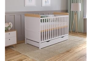 ‎LOVE FOR SLEEP Love For Sleep Babybett Beistellbett 120x60 cm mit Schublade & Matratze - Kinderbett Baby Bett Holz Weiß-Kiefer, Babybett Komplett Set - Kinderbett Babybett Mitwachsend Gitterbett