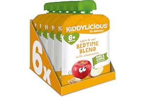 Kiddylicious Bedtime Blend Apple, Oat & Chamomile Pouches - Delicious Pouches for Babies - Suitable for 6+ Months - 100g x 6 Packs