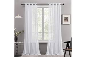 Deconovo Lot de 2 Rideaux Voile Rideau à Oeillets Super Souple Decoratif Salon Chambre Fille Bebe 132x160cm Blanc