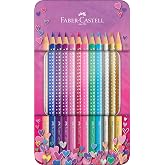 FABER-CASTELL - Sparkle Colored Pencils Set, 12 Colors | Triangular and Shatter-Resistant Colored Pencils with Bright Design