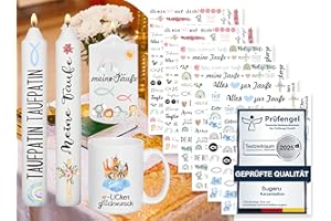 Sugeru 6 PCS Kerzentattoos für Taufe und Kommunion, 200+ Muster, Wassertransferdruck | Wasserschiebefolie Kerzen | Deko für Mädchen und Jungen | Kerzen Dekorieren