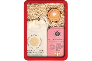 THE EDINBURGH NATURAL SKINCARE COMPANY LTD. Luxury Skincare Gift Set | Golden Rosewood Hand Cream Bar, Porridge & Honey Soap, Lip Balm | 100% Natural & Handmade in Scotland | Nourishing Gifts for Women & Men | Ideal for Birthdays & Self-Care