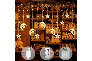 Woukksy Łańcuch świetlny na Boże Narodzenie, do użytku na zewnątrz, dekoracja wewnętrzna, 3,5 m, gwiazda, księżyc, kurtyna świetlna z timerem i pilotem zdalnego sterowania, 8 trybów pracy, łańcuch
