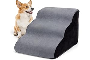 Nobleza Escalera para Perros Pequeños, Escaleras para Mascotas de Espuma para Cama y sofá, Rampa para Perro con Funda Lavable y Fondo Antideslizante, Ligera, 35x56x40cm, 3 Peldaños, Gris