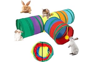 YSQEVN Túnel para Gatos Plegable 3 Vías Túnel para Mascotas Conejo Gatito Cachorro Animales Pequeños Escondite Jugar Extensible Casa del Laberinto del Juguete con Pompón Arcoíris