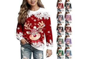 Générique Fille Sweatshirts Noel Enfant Décontracté Pull de Noel à Manches Longues Col Rond Sweat Shirt Rigolo Imprimé de Noël Sweat Noël Ouaté pour Fille Hiver Chaud