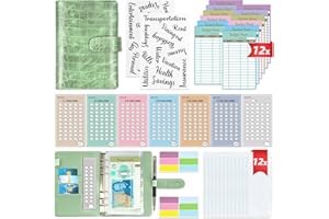 WENMTHG 2 IN 1 Budget Planner, A6 Money Saving Wallet with 7 Savings Challenge Trackers, Budget Binder with 12 Cash Envelopes and 12 Expense Sheets, Cash Stuffing Money Organiser Book for Travel Diary, Green