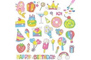 Acuiwer Diamond Painting DIY Peinture Diamant 5D Autocollants de Diamant Kits pour Enfant et Adultes Débutants (#4-Fête d'Anniversaire-24pcs)