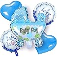 ITAF Set Of 5 Pcs Foil Balloons For Baby Boy Welcome / Baby Shower / First Birthday Decoration / Kids Birthday Party / Latex Balloons -1 Baby Boy Pram Foil Balloon, 2 Blue Heart Foil Balloons ,2 Round Printed Baby Boy Foil Balloons