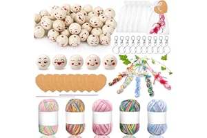 ‎DUSANIYALI dusaniyali 5 Stile Holzperlen mit Gesicht, 87 Stück 20mm Holzkugeln Lächelndes Gesicht Kopf Perlen Natur Runde mit Loch für Sorgenwürmchen Zubehör, DlY Bastelarbeiten, Crochet Yarn, Schlüsselanhänger