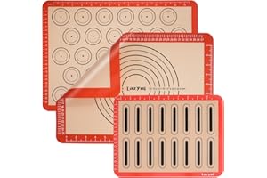 LAZYMI Tapete de silicona antiadherente para hornear juego con Medidas, Lámina de horno para Macaron Galletas Pizza Pan Pasta, Reutilizable, sin BPA, Resistente al calor (Rojo)