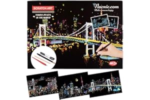 NACNIC Dibujos para rascar.Tokio Canada Victoria Australia. Láminas con fondo colorido para rascar. Scratch Painting. Manualidad para rascar Serie ciudades.Hojas de rascar. Sets de 3 hojas de 40.5*28.5cm