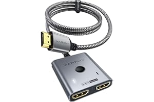 HDMI Switch 4K@60Hz, WARRKY HDMI 2.0 Splitter 2 In 1 Out 【2K@144Hz, 1m Geflochtenes Kabel, HDCP 2.2】 Aluminium Umschalter (Jeweils 1 Display auf einmal) Unterstützt UHD 3D für PS5/4, Xbox, FireStick