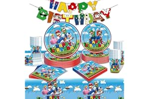 Forfamy Set Compleanno Bambino, Kit Festa Bambino Compleanno Piatti Compleanno Bicchieri Tovaglioli Tovaglie Decorazioni Compleanno per Bambini