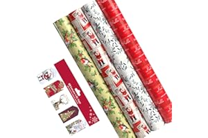 STAR ONLINE 5 x 7M Christmas Traditional Wrapping Paper roll 70CM Large Wrap to Pack Presents With 20 Gift Tags (35m)