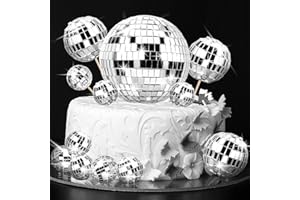Morofme Disco Mirror Ball 12pcs Disco Ball Cake Cupcake Toppers Picks 70s Disco Cake Centerpiece Silver Shiny Disco Ball for Saturday Night Dance Wedding Birthday Party Decoration, (2053)
