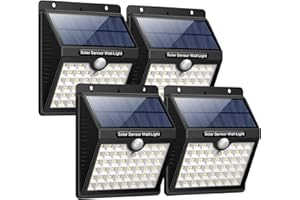 iPosible Solar Lights Outdoor, 180°Super Bright 46 LED, Solar Security Light Solar Motion Sensor Light Solar Powered Lights Waterproof Wall Lights with 3 Modes for Garden-4 Pack, Black