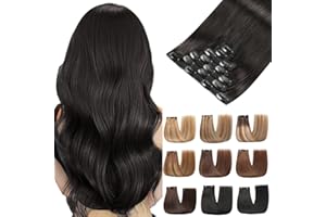 EINbeauty Extension Capelli Veri Clip 7pcs Extension Capelli Veri Lisci Nero Naturale Invisibili Remy Umani Human Hair Extension Clip 80g 35cm(14Inch,1B#)