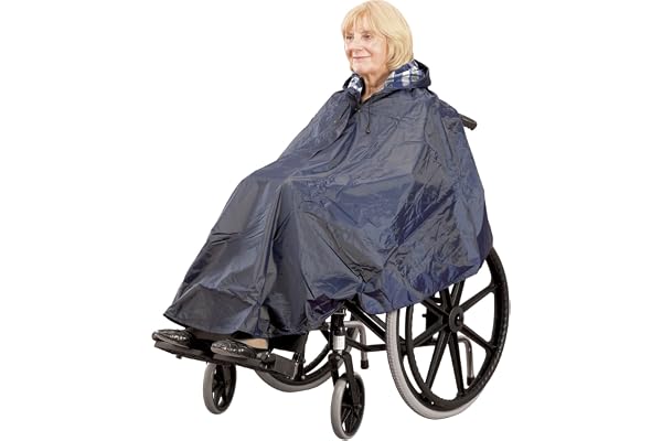 Homecraft, Poncho pour Fauteuil Roulant, Imperméable avec Capuche, Doublé, Réutilisable, Coupe-Vent, Couvre Bras, Mains et Genoux, Facile à Enfiler, avec Fermeture Éclair, Grande Longueur à L'Avant
