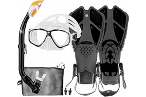 HH HHAO SPORT Children's Snorkel Set with Fins, 180° Panorama Wide View Diving Goggles, Adjustable Swimming Fins, Diving Mask and Dry Top Snorkel with Carry Bag