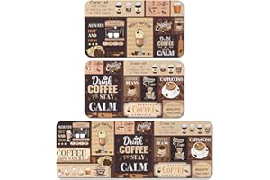 Maasechs 3 Pcs Coffee Kitchen Rugs and Mats Set Farmhouse Non Slip Washable Floor Mat Rustic Coffee Theme Kitchen Decor for Home Bar Office Bathroom Door Party Holiday Decor