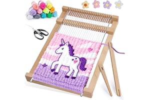 BSTDAYEVER Marco de Telar para Niños Marco Tejer Niños 19x29cm Kit Maquina de Tejer Madera Contiene 12 Hilos de Colores para Principiantes y Niño