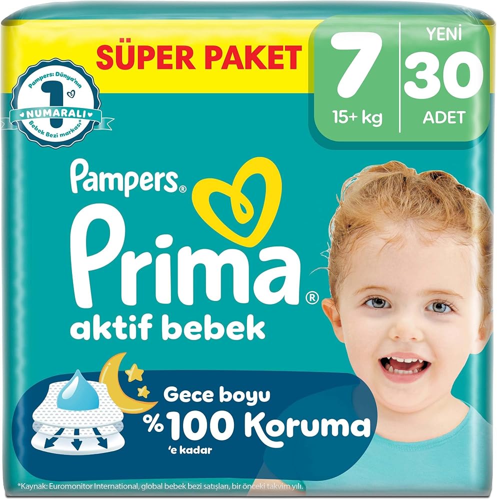 Prima Bebek Bezi Aktif Bebek Süper Paket 7 Beden 30 Adet