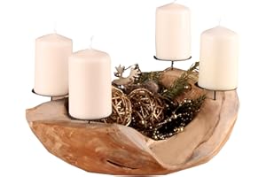 AMBIENTE HOME Ambientehome Adventskranz Adventsschale Teak rund circa 20 - 25 cm Wurzelschale Wurzelholz Holzschale Teakschale Dekoschale, Braun